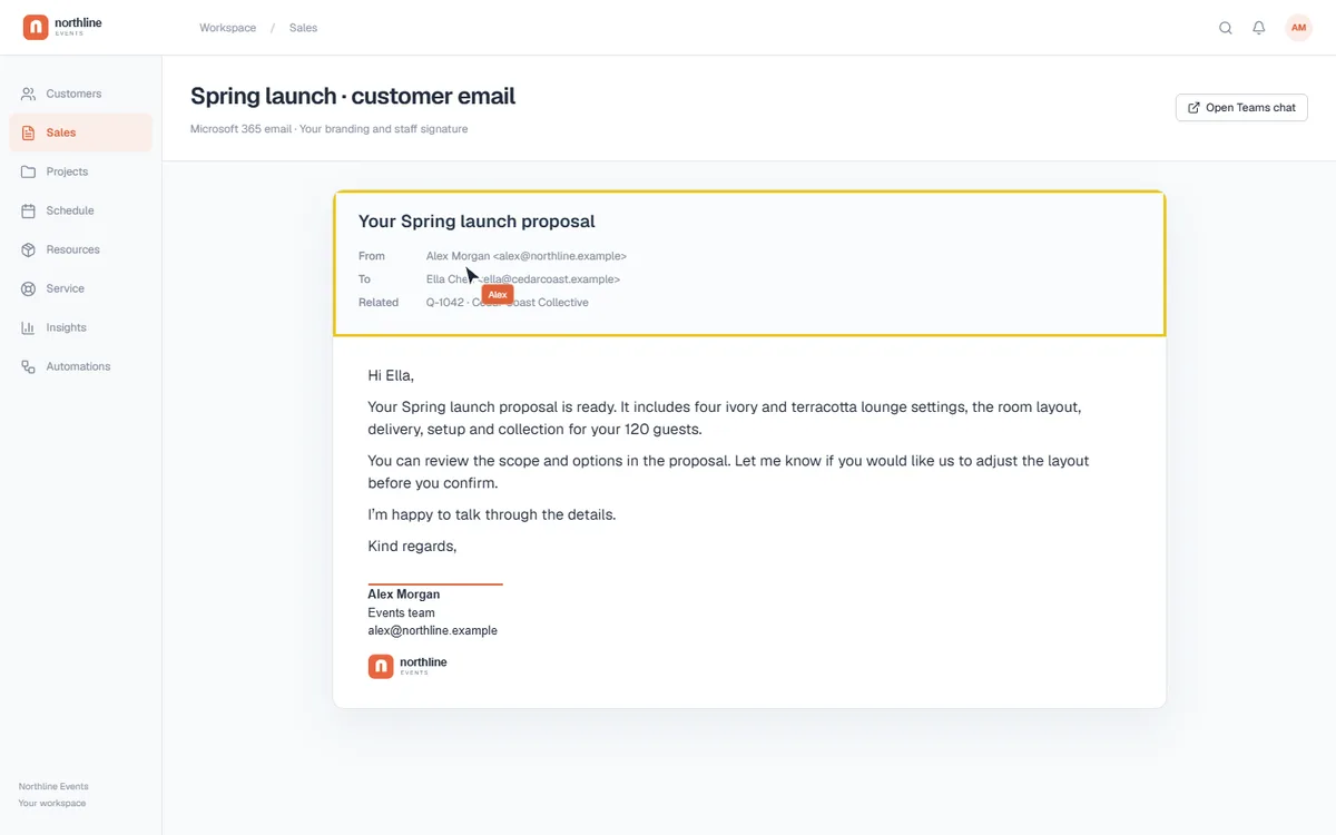 Your customer sees your business email and signature.