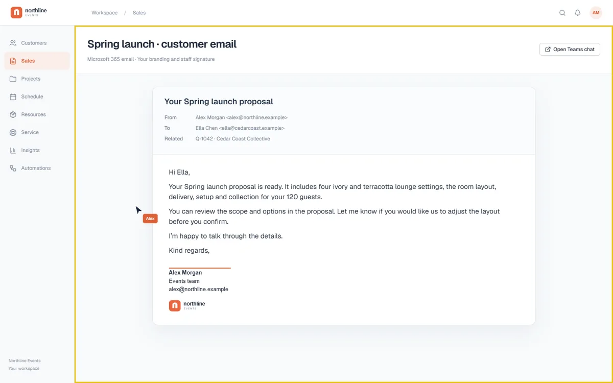 Open the project’s connected Teams conversation.