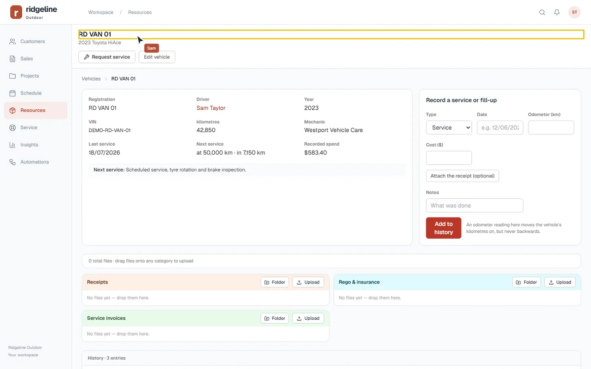 The vehicle, service dates and log in one place.