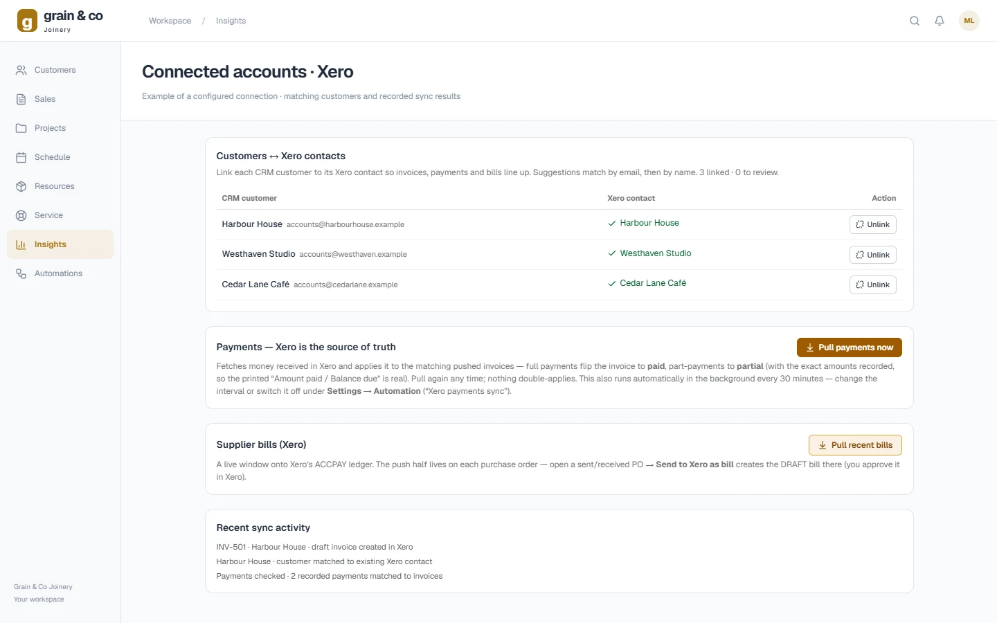Accounting connections workspace