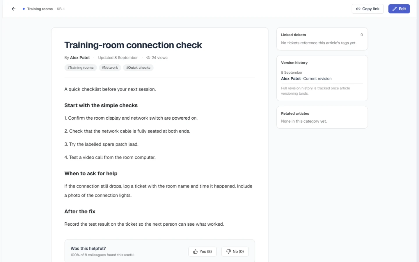 Knowledge base workspace