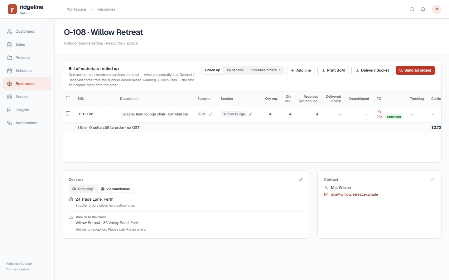 Orders & shipping workspace
