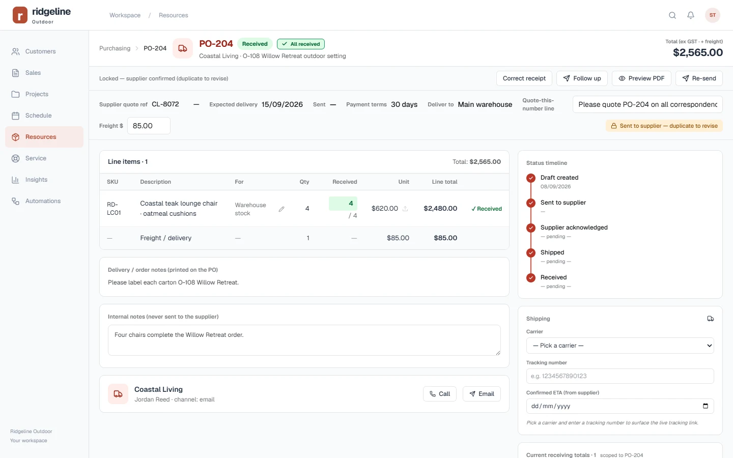 Purchasing workspace