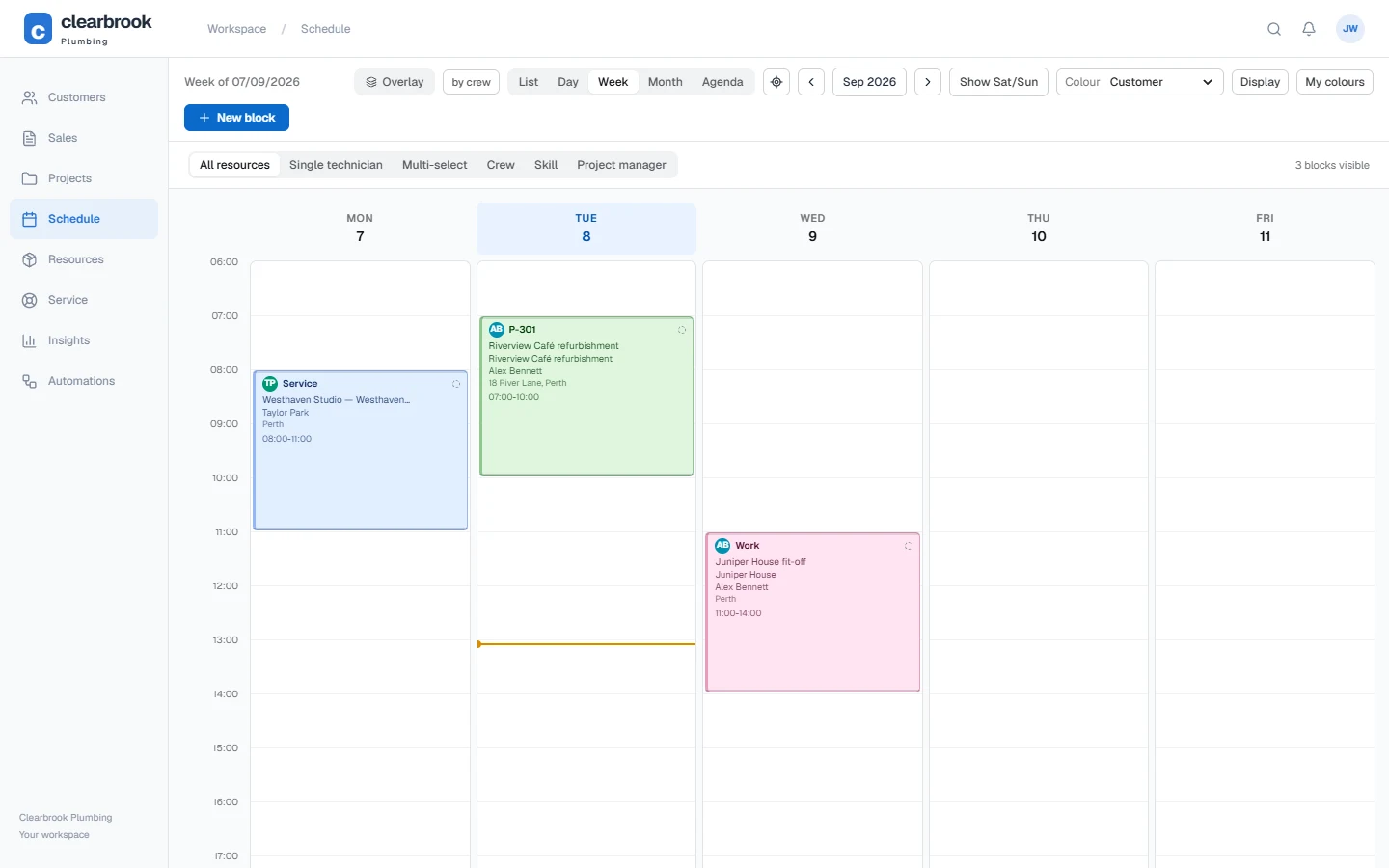 Scheduling workspace
