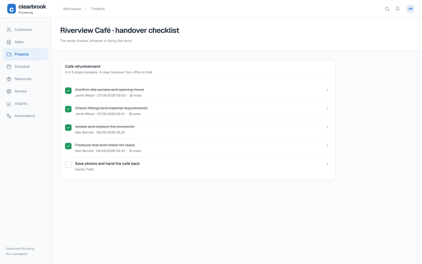 Workflows & checklists workspace