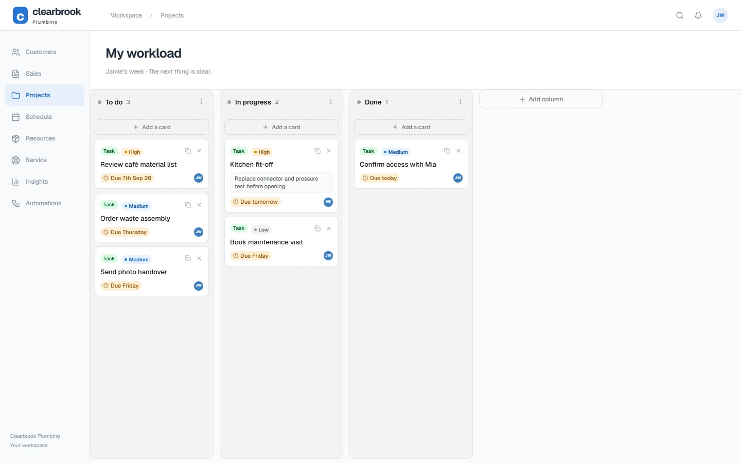 Workload board workspace